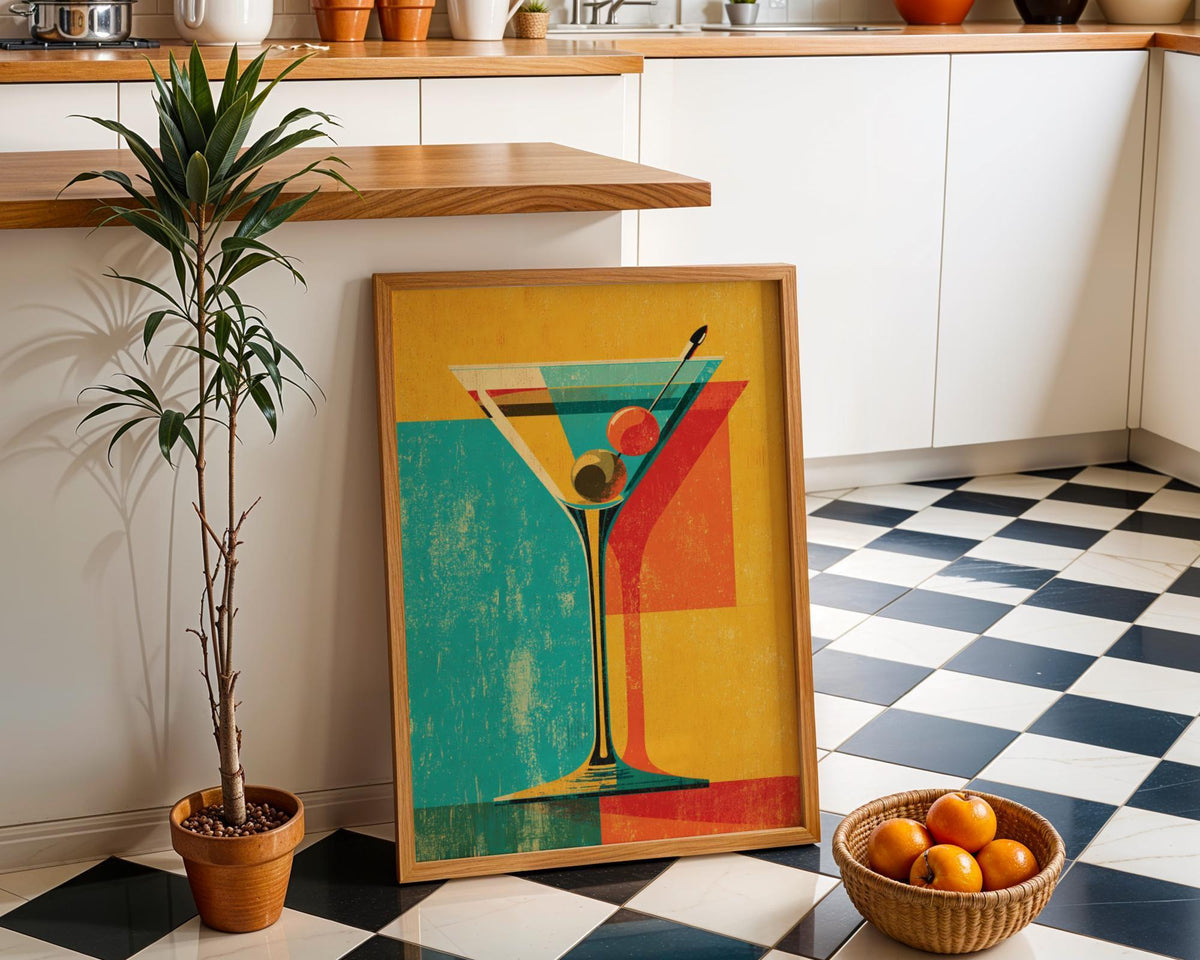 Retro Kitchen Print | Martini Wall Art | Vintage | Wine Print Wall | Retro Wine Wall Art Print | Mid-Century Modern Kitche...