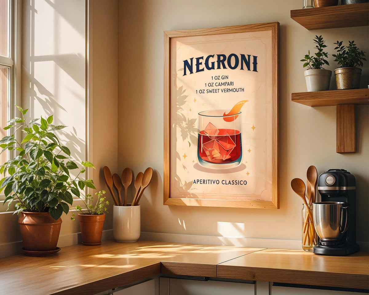 Retro Kitchen Print | Negroni Wall Art | Vintage | Cocktail Print | Retro Wine Wall Art Print | Contemporary Art | Abstrac...
