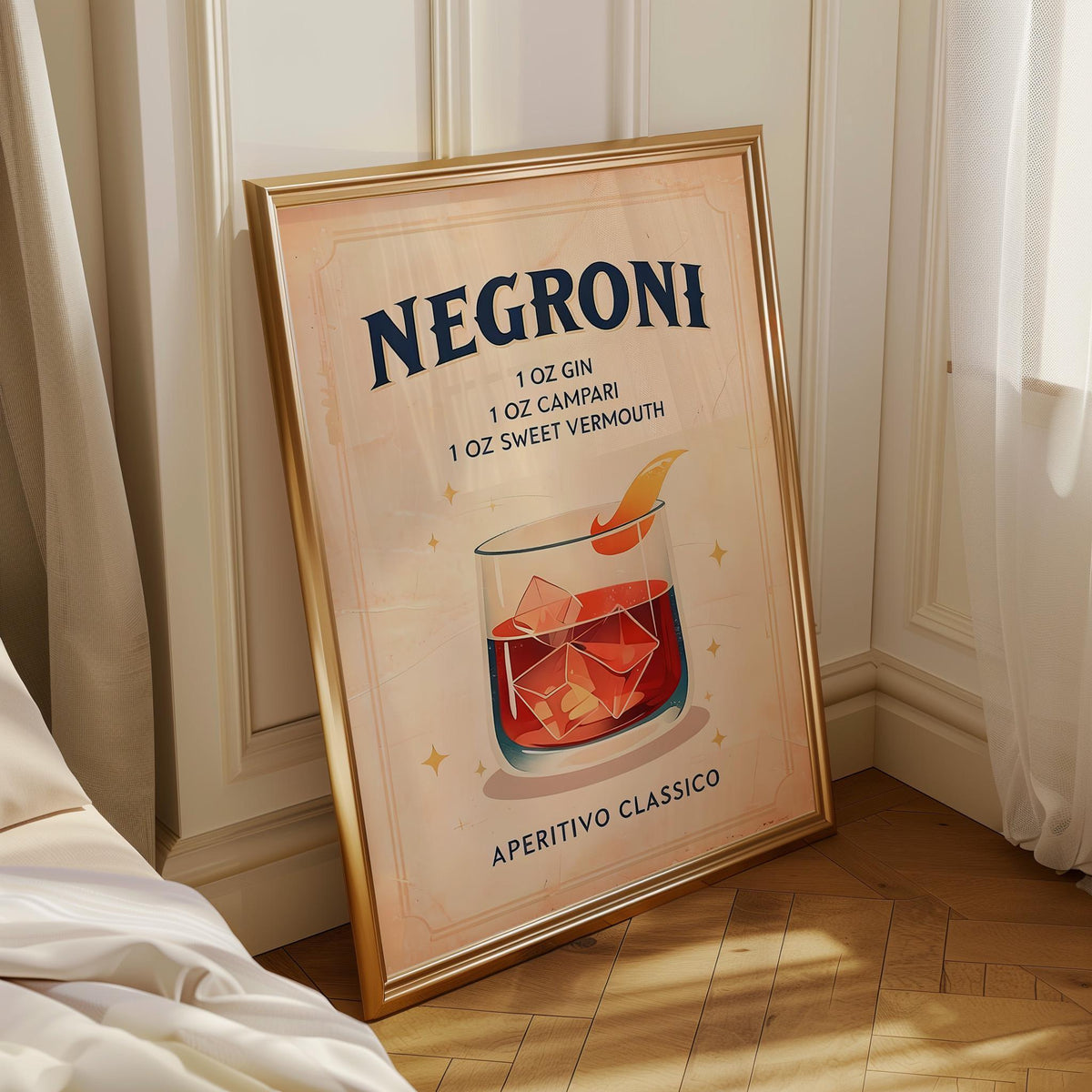 Retro Kitchen Print | Negroni Wall Art | Vintage | Cocktail Print | Retro Wine Wall Art Print | Contemporary Art | Abstrac...