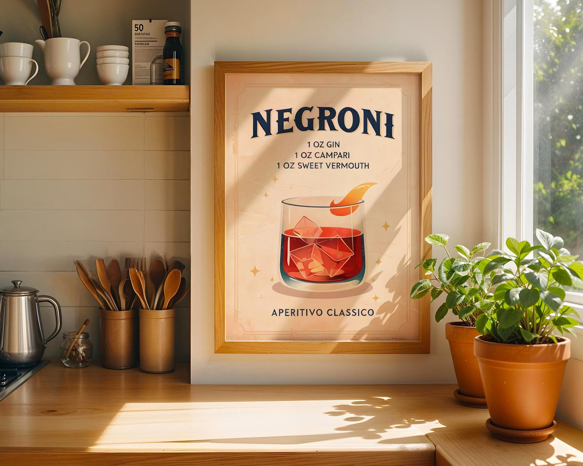 Retro Kitchen Print | Negroni Wall Art | Vintage | Cocktail Print | Retro Wine Wall Art Print | Contemporary Art | Abstrac...