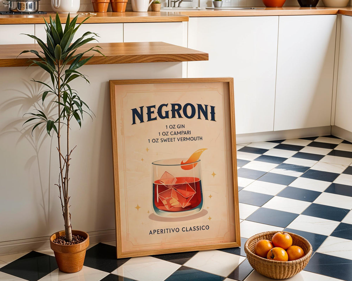 Retro Kitchen Print | Negroni Wall Art | Vintage | Cocktail Print | Retro Wine Wall Art Print | Contemporary Art | Abstrac...