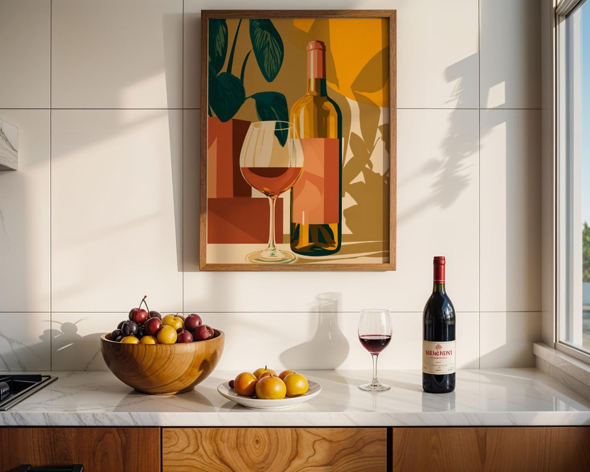 Retro Kitchen Print | Wine Wall Art | Vintage | Wine Print Wall | Retro Wine Wall Art Print | Mid-Century Modern Kitchen |...