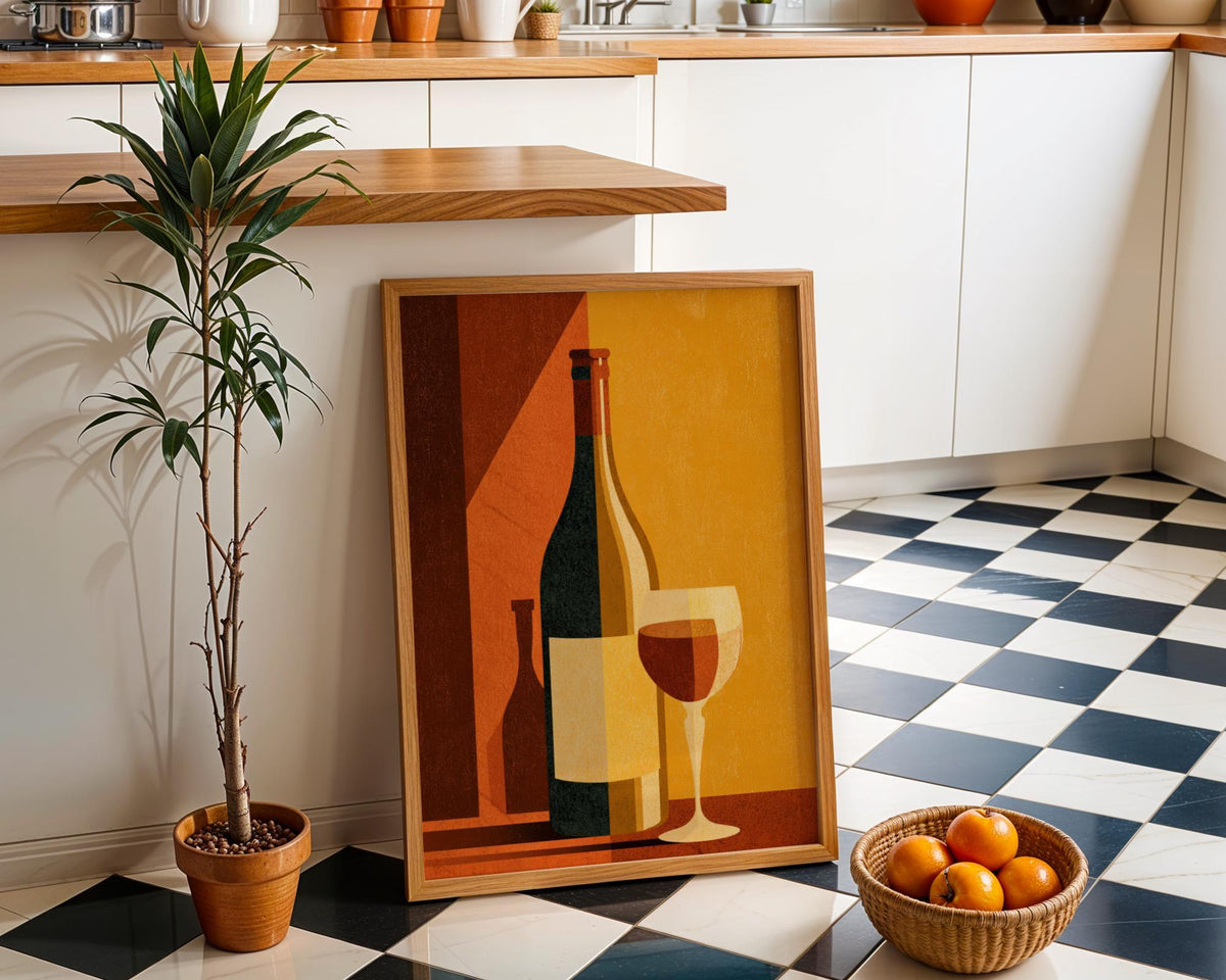 Retro Kitchen Print | Wine Wall Art | Vintage | Wine Print Wall | Retro Wine Wall Art Print | Mid-Century Modern Kitchen |...