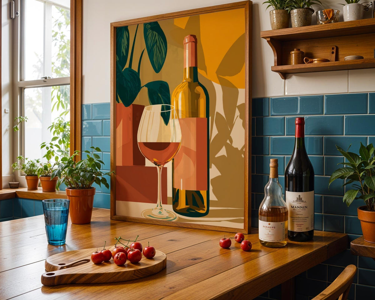 Retro Kitchen Print | Wine Wall Art | Vintage | Wine Print Wall | Retro Wine Wall Art Print | Mid-Century Modern Kitchen |...