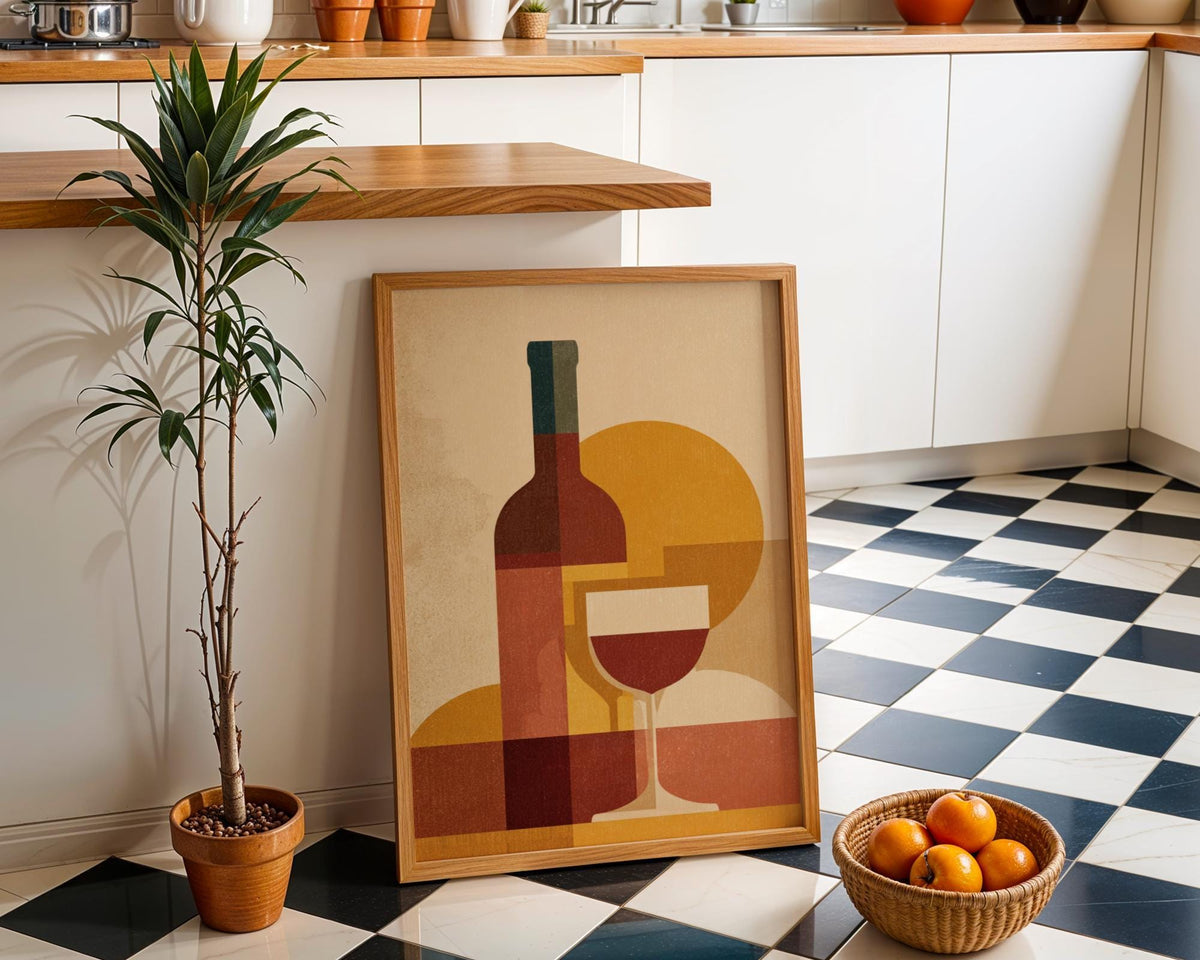 Retro Kitchen Print | Wine Wall Art | Vintage | Wine Print Wall | Retro Wine Wall Art Print | Mid-Century Modern Kitchen |...