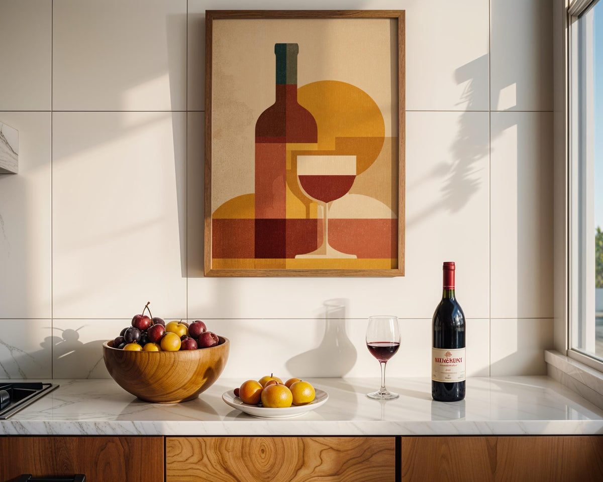 Retro Kitchen Print | Wine Wall Art | Vintage | Wine Print Wall | Retro Wine Wall Art Print | Mid-Century Modern Kitchen |...