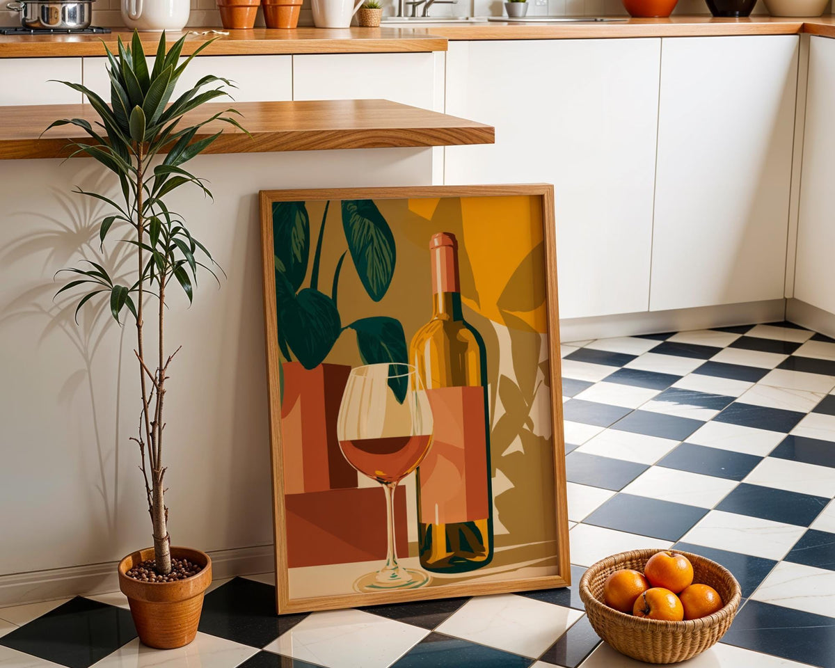 Retro Kitchen Print | Wine Wall Art | Vintage | Wine Print Wall | Retro Wine Wall Art Print | Mid-Century Modern Kitchen |...