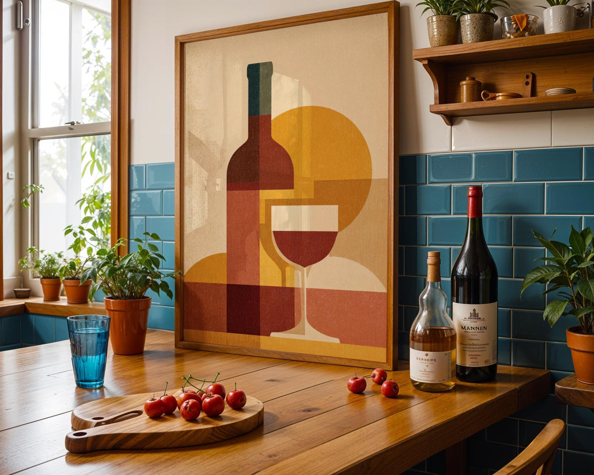 Retro Kitchen Print | Wine Wall Art | Vintage | Wine Print Wall | Retro Wine Wall Art Print | Mid-Century Modern Kitchen |...
