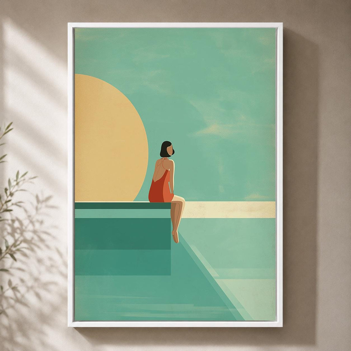 Retro Poolside Framed Canvas Art, Mid Century Summer Print, Coastal Artwork by The Wall Art Studio - physical