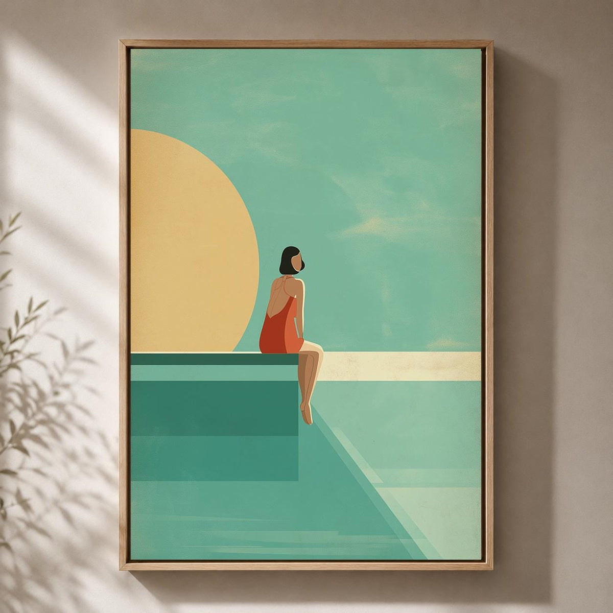 Retro Poolside Framed Canvas Art, Mid Century Summer Print, Coastal Artwork by The Wall Art Studio - physical