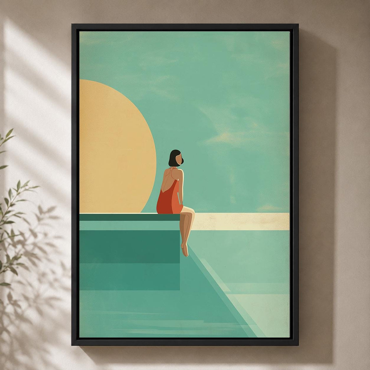 Retro Poolside Framed Canvas Art, Mid Century Summer Print, Coastal Artwork by The Wall Art Studio - physical