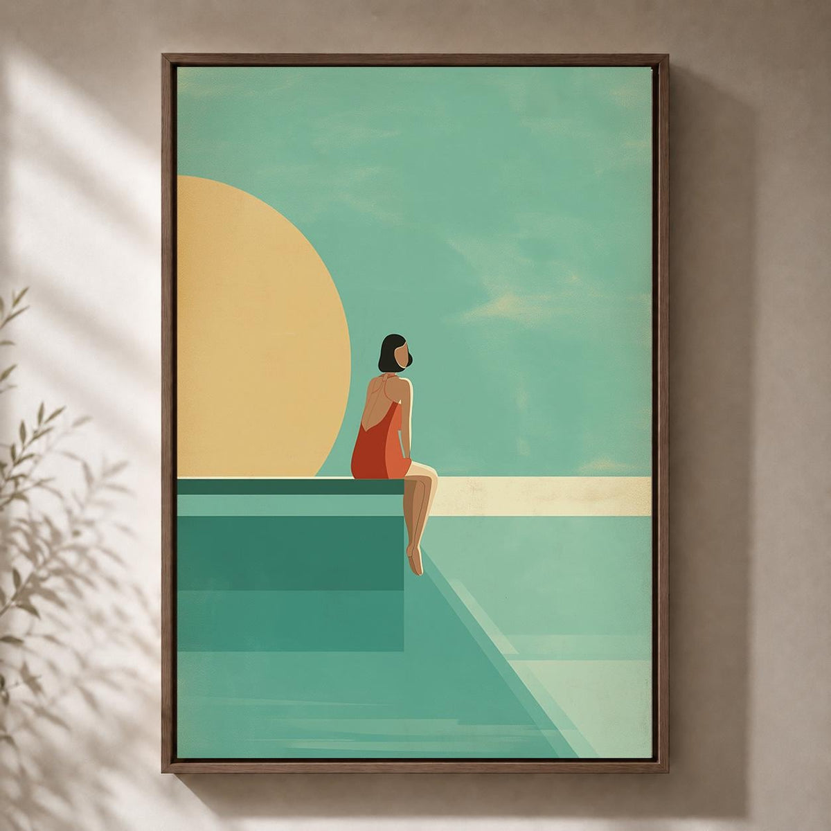 Retro Poolside Framed Canvas Art, Mid Century Summer Print, Coastal Artwork by The Wall Art Studio - physical