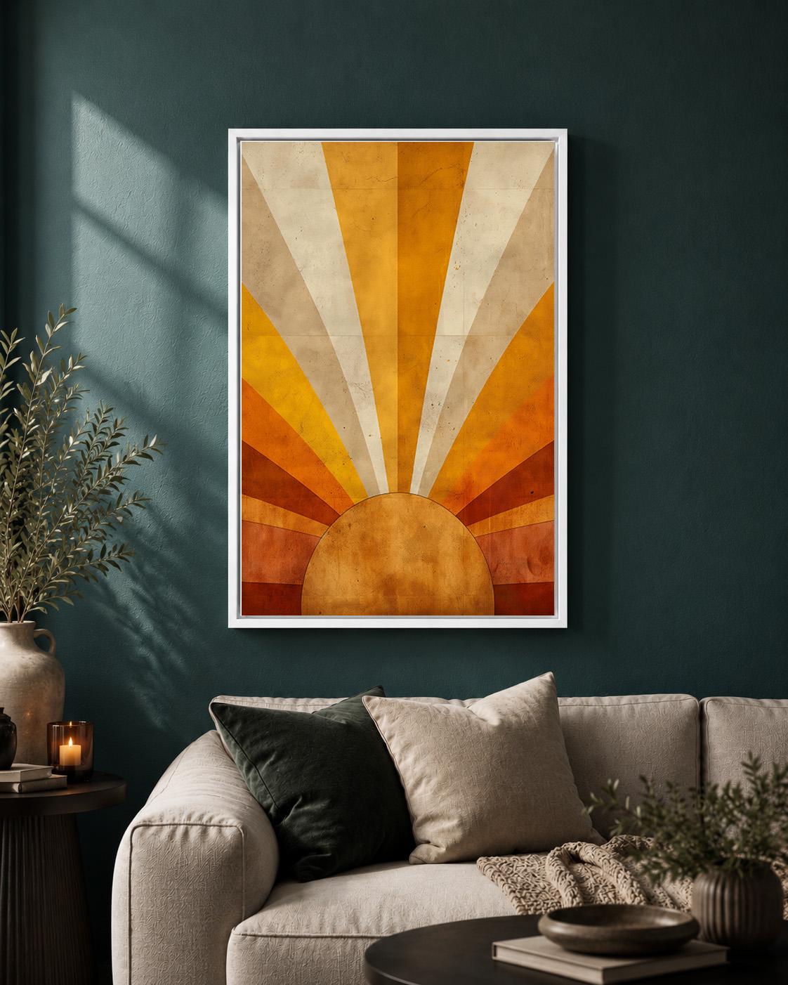 Retro Sunburst Framed Canvas, Mid Century Modern Wall Art, Abstract Sunrise Canvas, Geometric Sunset Decor by The Wall Art...