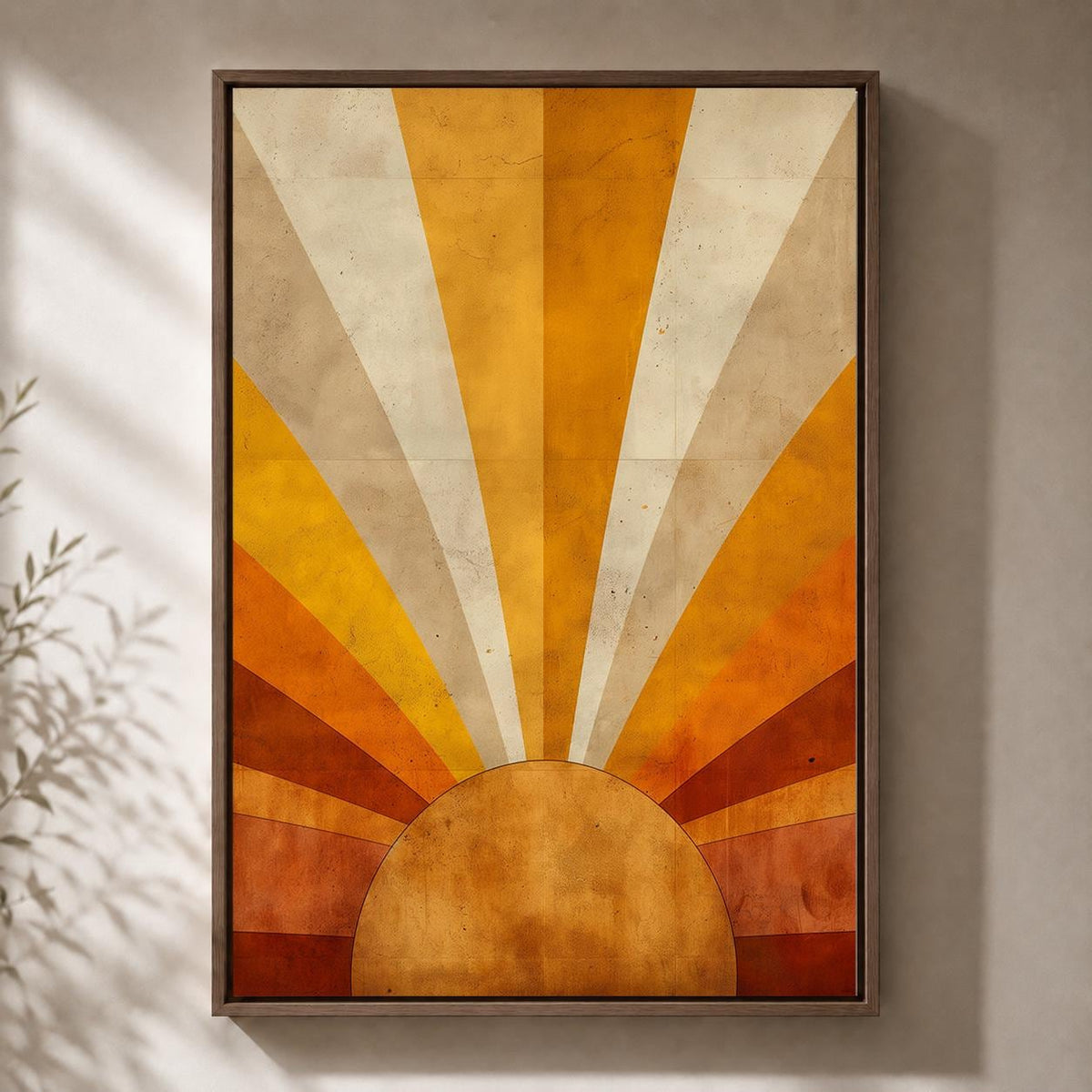 Retro Sunburst Framed Canvas, Mid Century Modern Wall Art, Abstract Sunrise Canvas, Geometric Sunset Decor by The Wall Art...