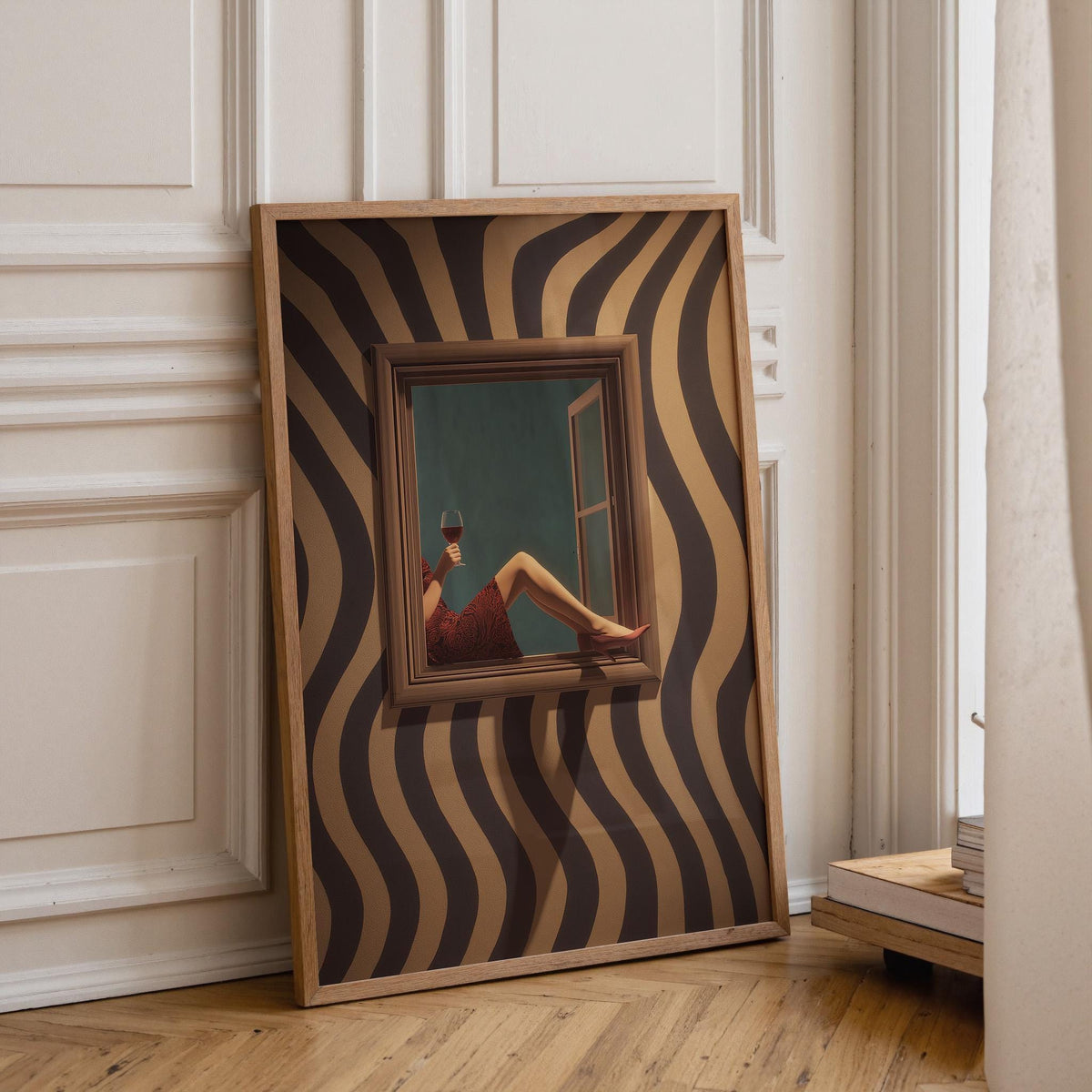 Retro Surreal Wall Art Print, Moody Wine Girl Poster, Mid Century Optical Decor (Framed Option) by The Wall Art Studio - p...