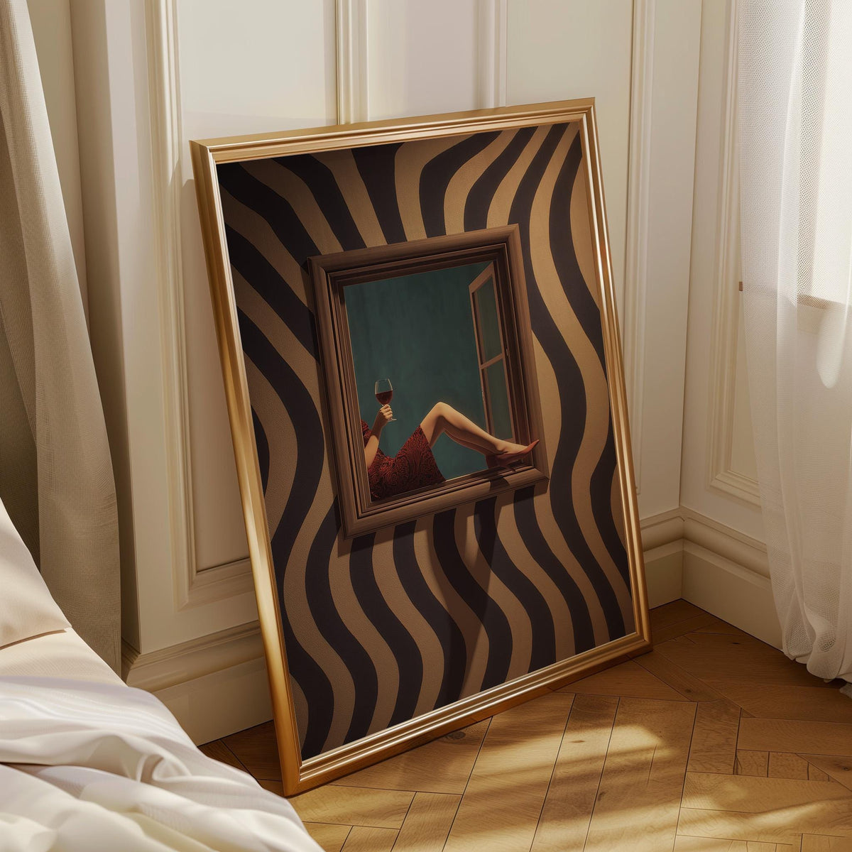 Retro Surreal Wall Art Print, Moody Wine Girl Poster, Mid Century Optical Decor (Framed Option) by The Wall Art Studio - p...