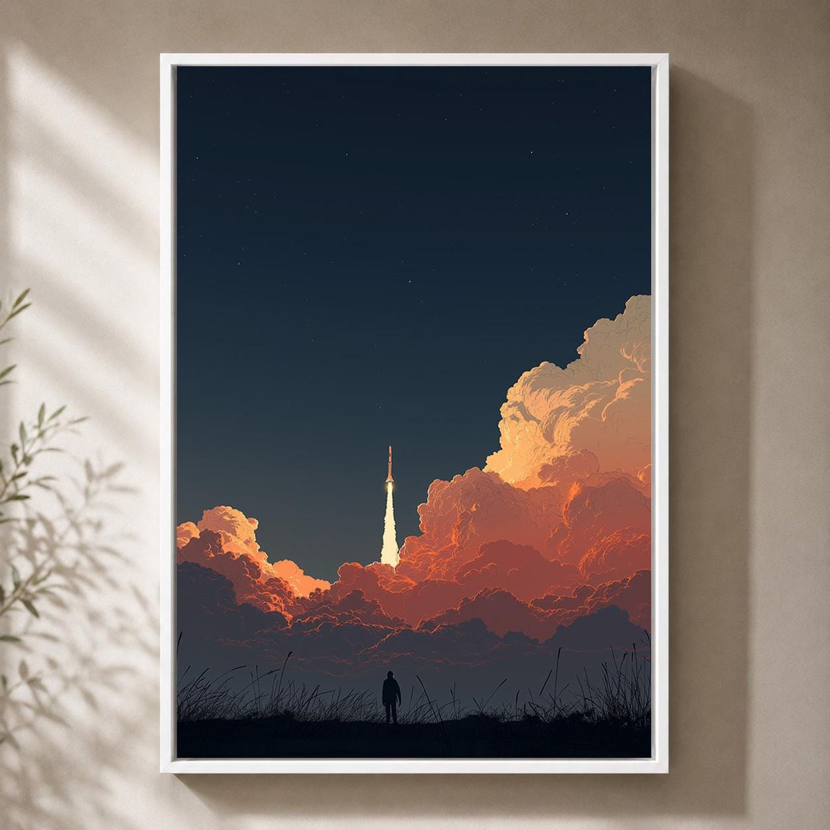 Rocket Launch Framed Canvas Art, Space Exploration Print, Sci-Fi Decor, Astronaut Gift by The Wall Art Studio - physical