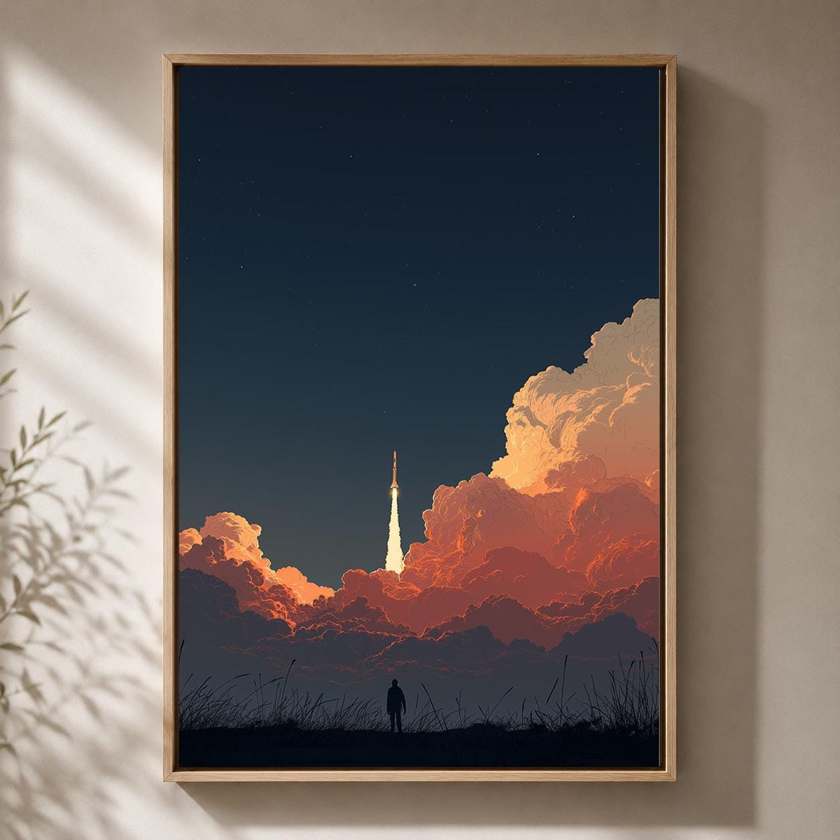 Rocket Launch Framed Canvas Art, Space Exploration Print, Sci-Fi Decor, Astronaut Gift by The Wall Art Studio - physical