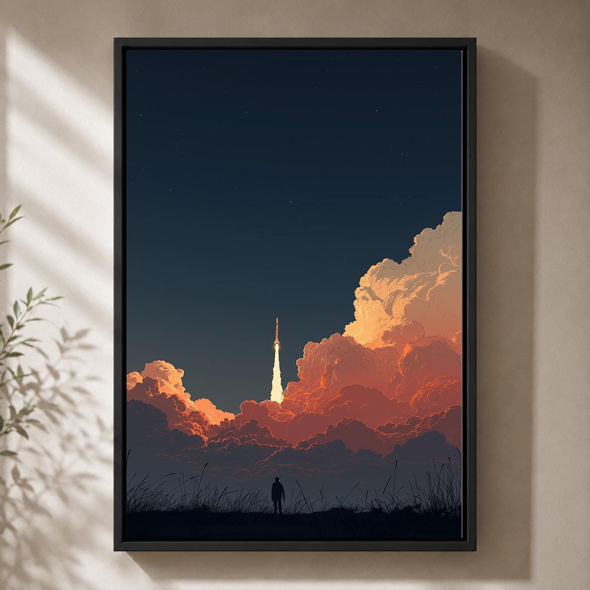Rocket Launch Framed Canvas Art, Space Exploration Print, Sci-Fi Decor, Astronaut Gift by The Wall Art Studio - physical