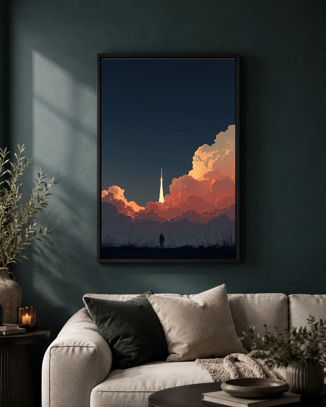 Rocket Launch Framed Canvas Art, Space Exploration Print, Sci-Fi Decor, Astronaut Gift by The Wall Art Studio - physical