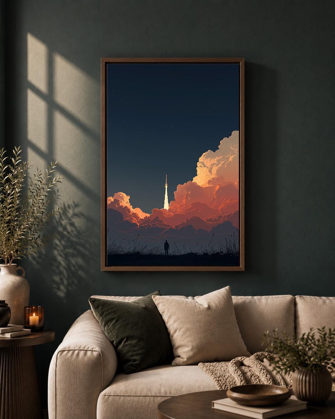 Rocket Launch Framed Canvas Art, Space Exploration Print, Sci-Fi Decor, Astronaut Gift by The Wall Art Studio - physical