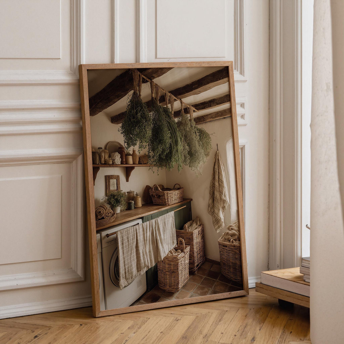 Rustic Laundry Room Wall Art Print, Cottagecore Farmhouse Laundry Decor, Neutral Wabi Sabi Utility Room Poster (Framed Opt...