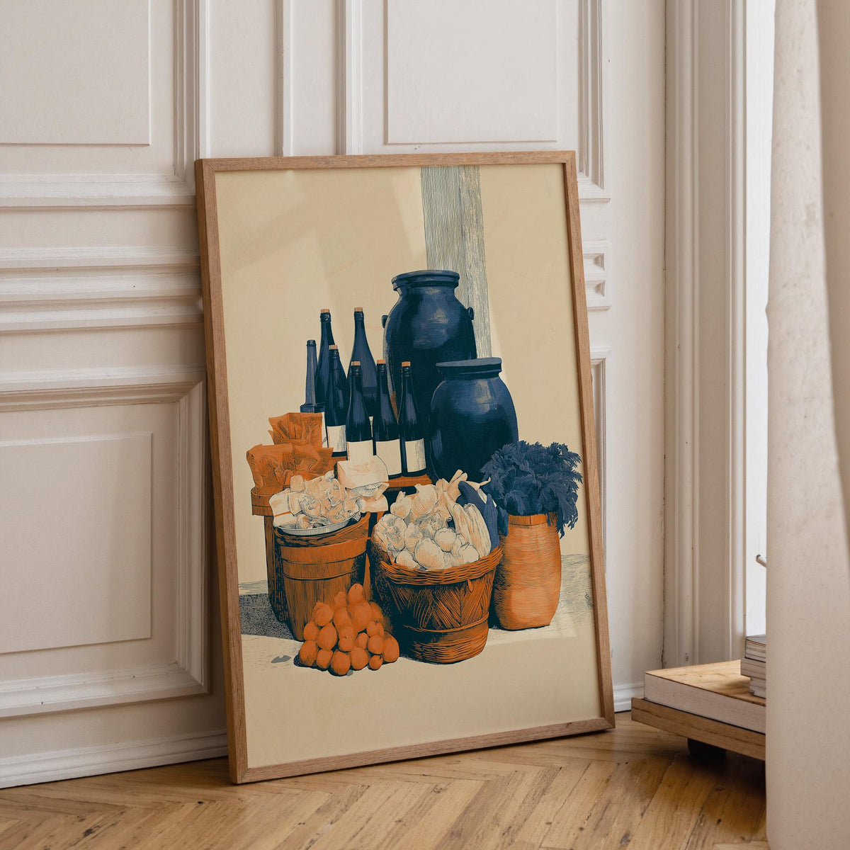 Rustic Mediterranean Pantry Print, Garlic Wine Kitchen Art, Italian Farmhouse Decor Poster (Framed Option) by The Wall Art...