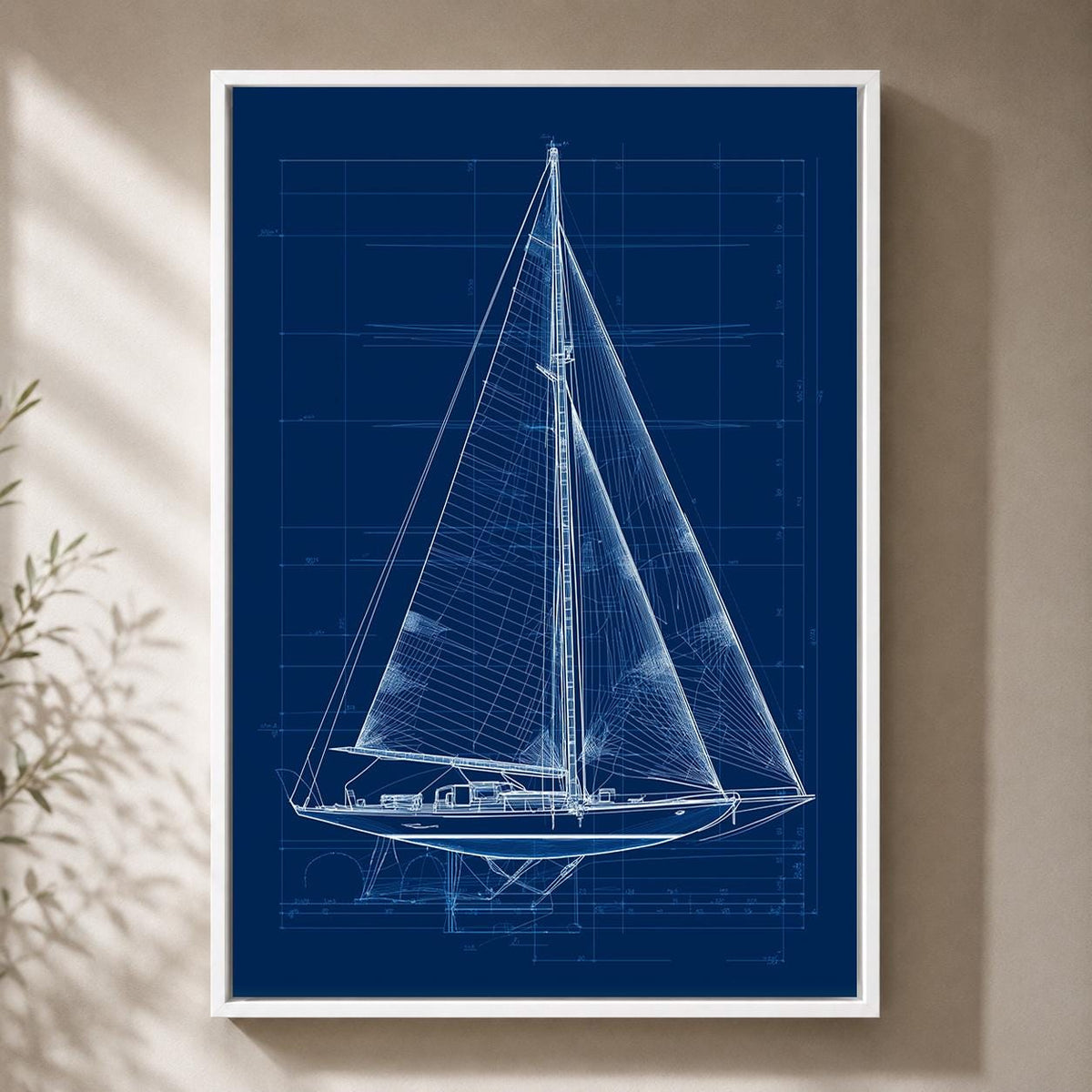 Sailboat Blueprint Framed Canvas Art, Nautical Sailing Print, Navy Yacht Patent Artwork, Coastal Decor by The Wall Art Stu...