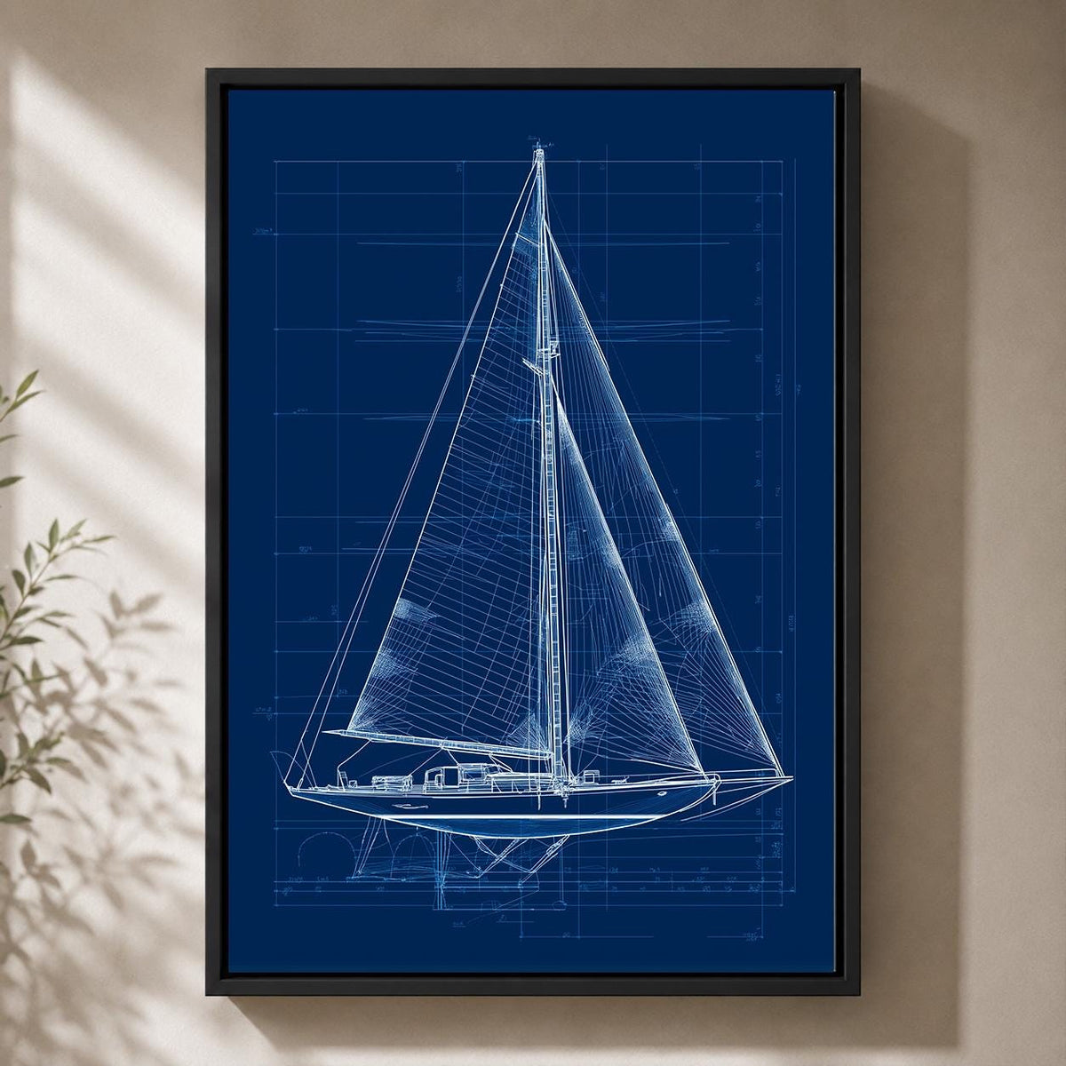 Sailboat Blueprint Framed Canvas Art, Nautical Sailing Print, Navy Yacht Patent Artwork, Coastal Decor by The Wall Art Stu...