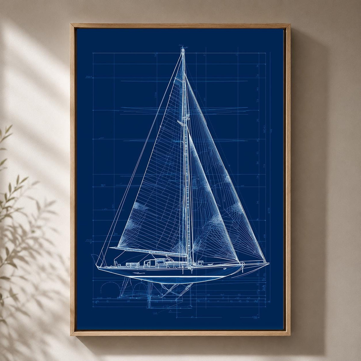 Sailboat Blueprint Framed Canvas Art, Nautical Sailing Print, Navy Yacht Patent Artwork, Coastal Decor by The Wall Art Stu...