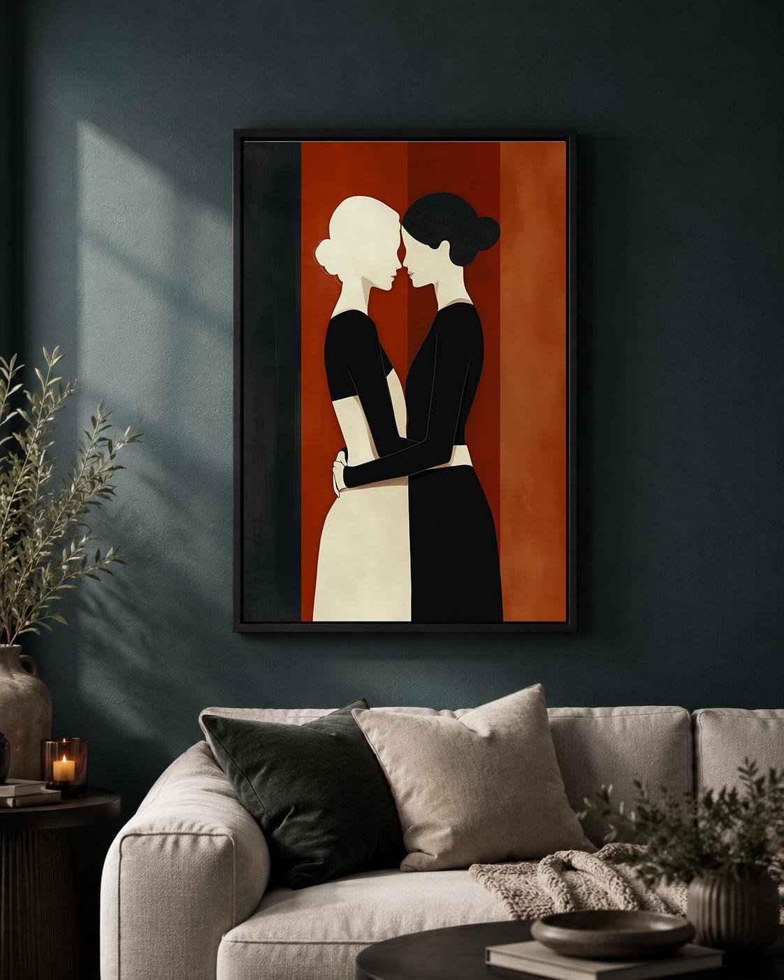 Sapphic Love Framed Canvas Wall Art, LGBTQ Couple Framed Canvas, Minimalist Lesbian Art, Modern Romance Decor, Pride Gift...