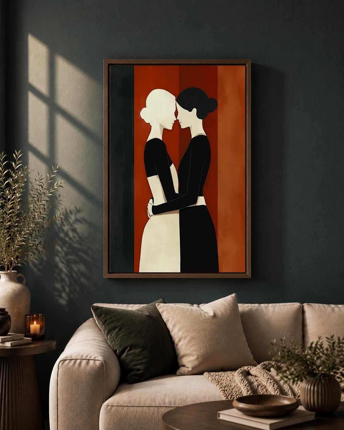 Sapphic Love Framed Canvas Wall Art, LGBTQ Couple Framed Canvas, Minimalist Lesbian Art, Modern Romance Decor, Pride Gift...