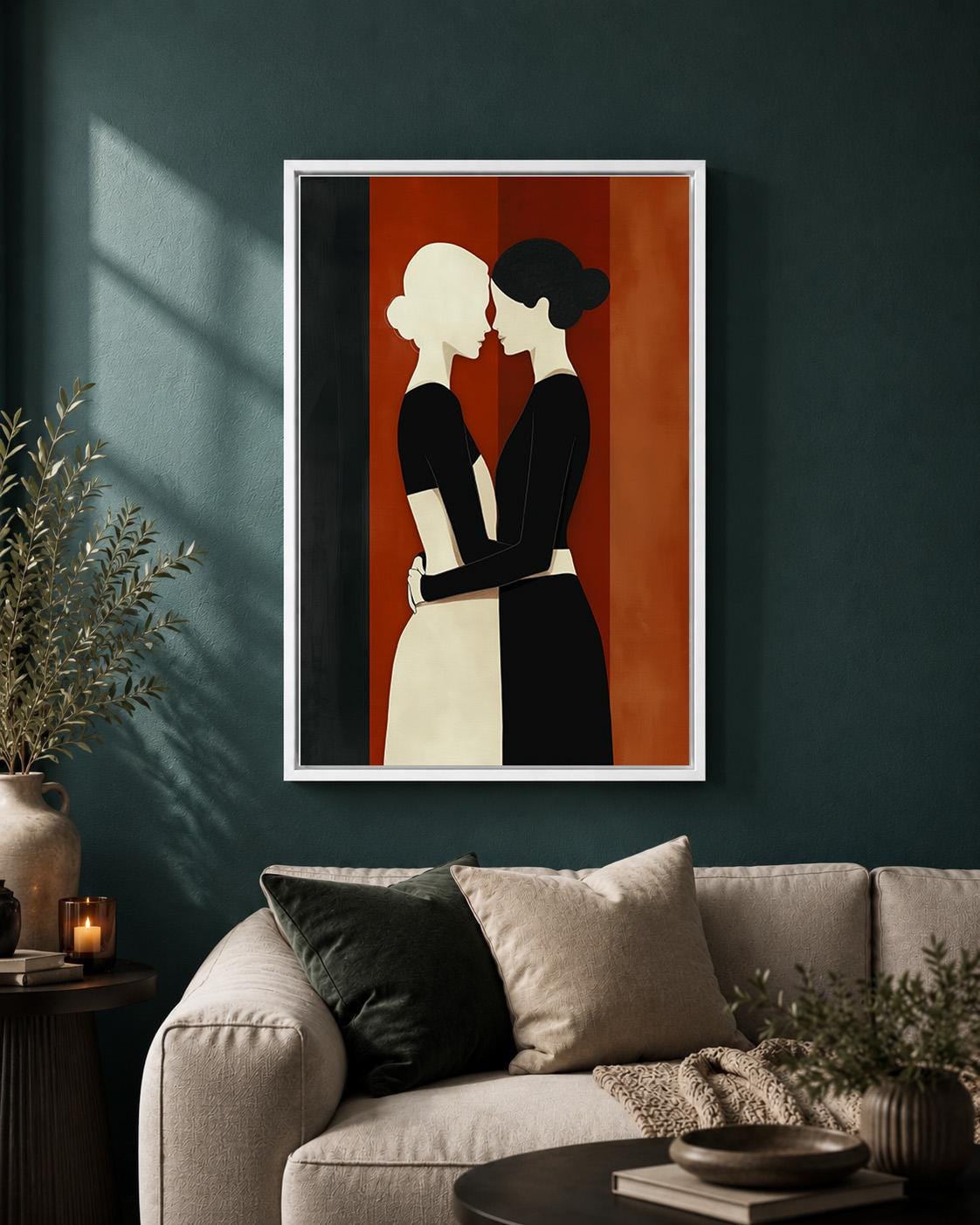 Sapphic Love Framed Canvas Wall Art, LGBTQ Couple Framed Canvas, Minimalist Lesbian Art, Modern Romance Decor, Pride Gift...