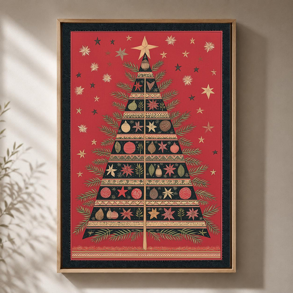 Scandinavian Christmas Tree Framed Canvas Wall Art, Nordic Holiday Framed Canvas, Festive Christmas Canvas Wall Art Decor...