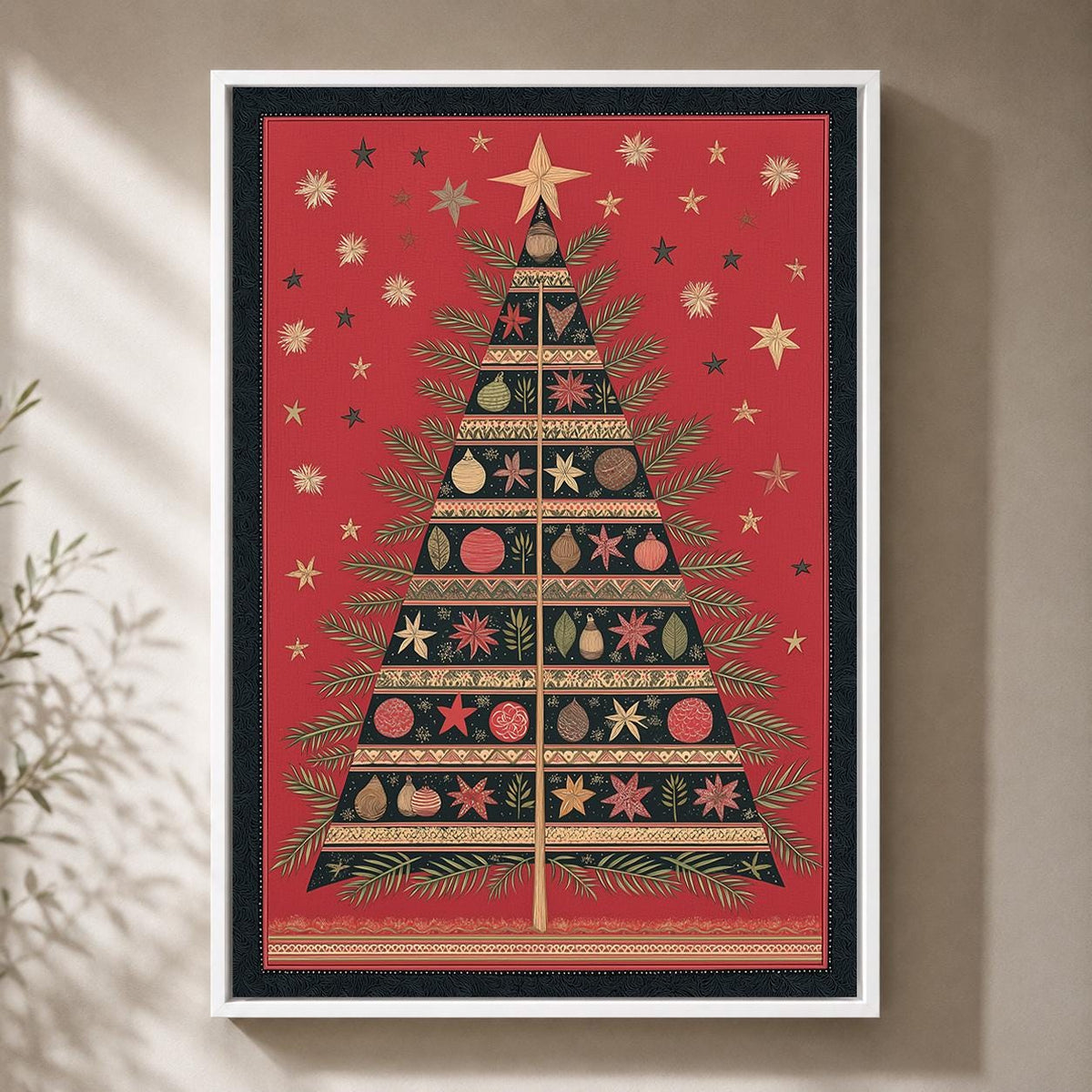 Scandinavian Christmas Tree Framed Canvas Wall Art, Nordic Holiday Framed Canvas, Festive Christmas Canvas Wall Art Decor...