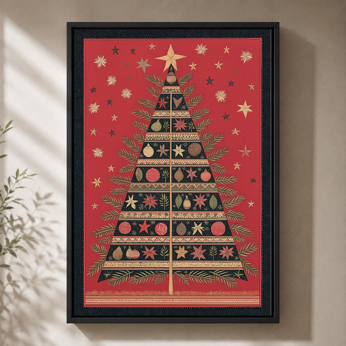 Scandinavian Christmas Tree Framed Canvas Wall Art, Nordic Holiday Framed Canvas, Festive Christmas Canvas Wall Art Decor...