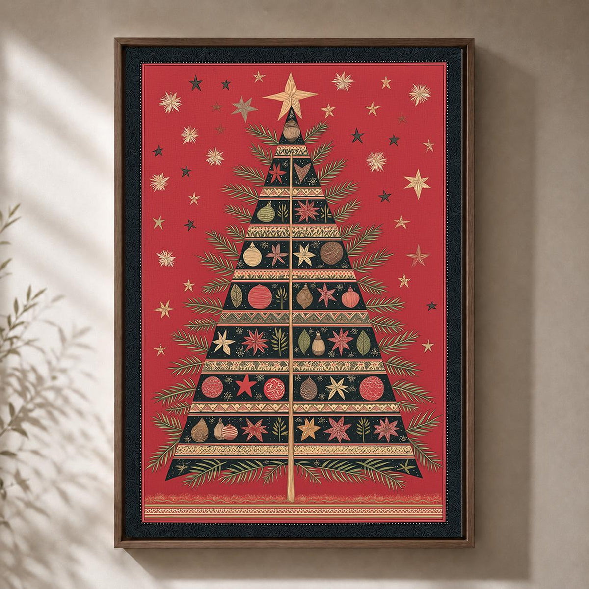 Scandinavian Christmas Tree Framed Canvas Wall Art, Nordic Holiday Framed Canvas, Festive Christmas Canvas Wall Art Decor...