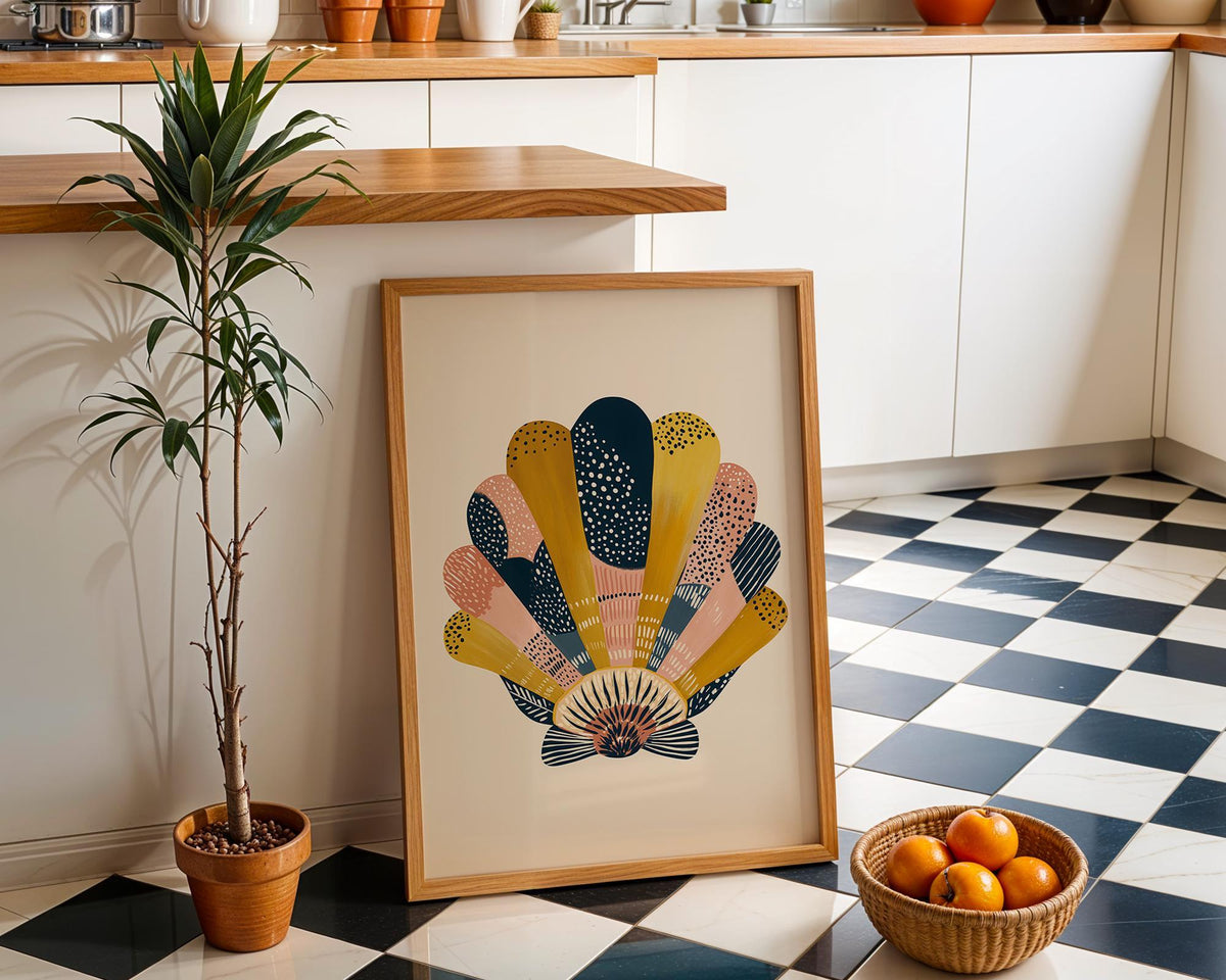 Scandinavian Seashell Print, Coastal Abstract Wall Art, Nordic Beach House Poster by The Wall Art Studio - physical
