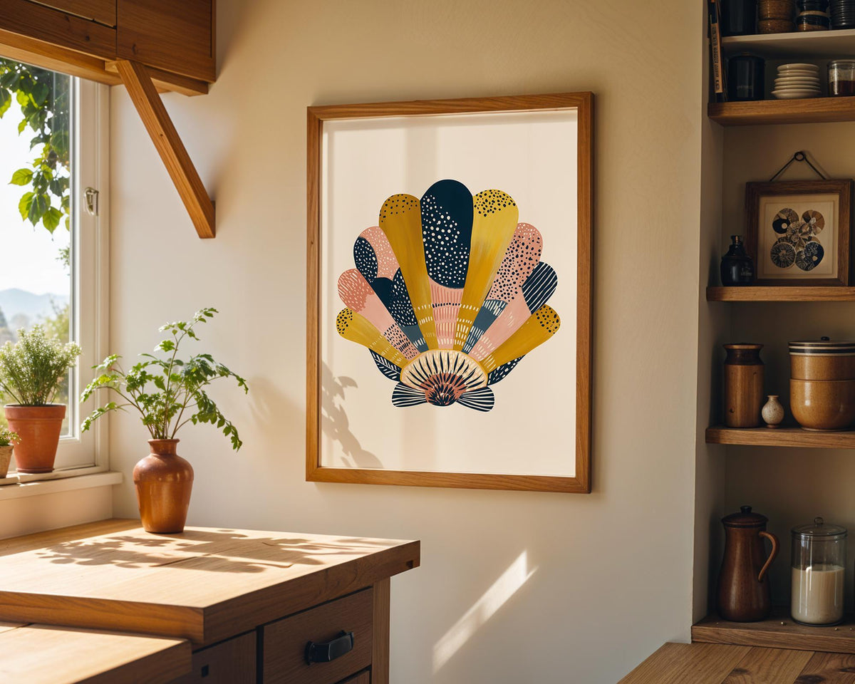Scandinavian Seashell Print, Coastal Abstract Wall Art, Nordic Beach House Poster by The Wall Art Studio - physical
