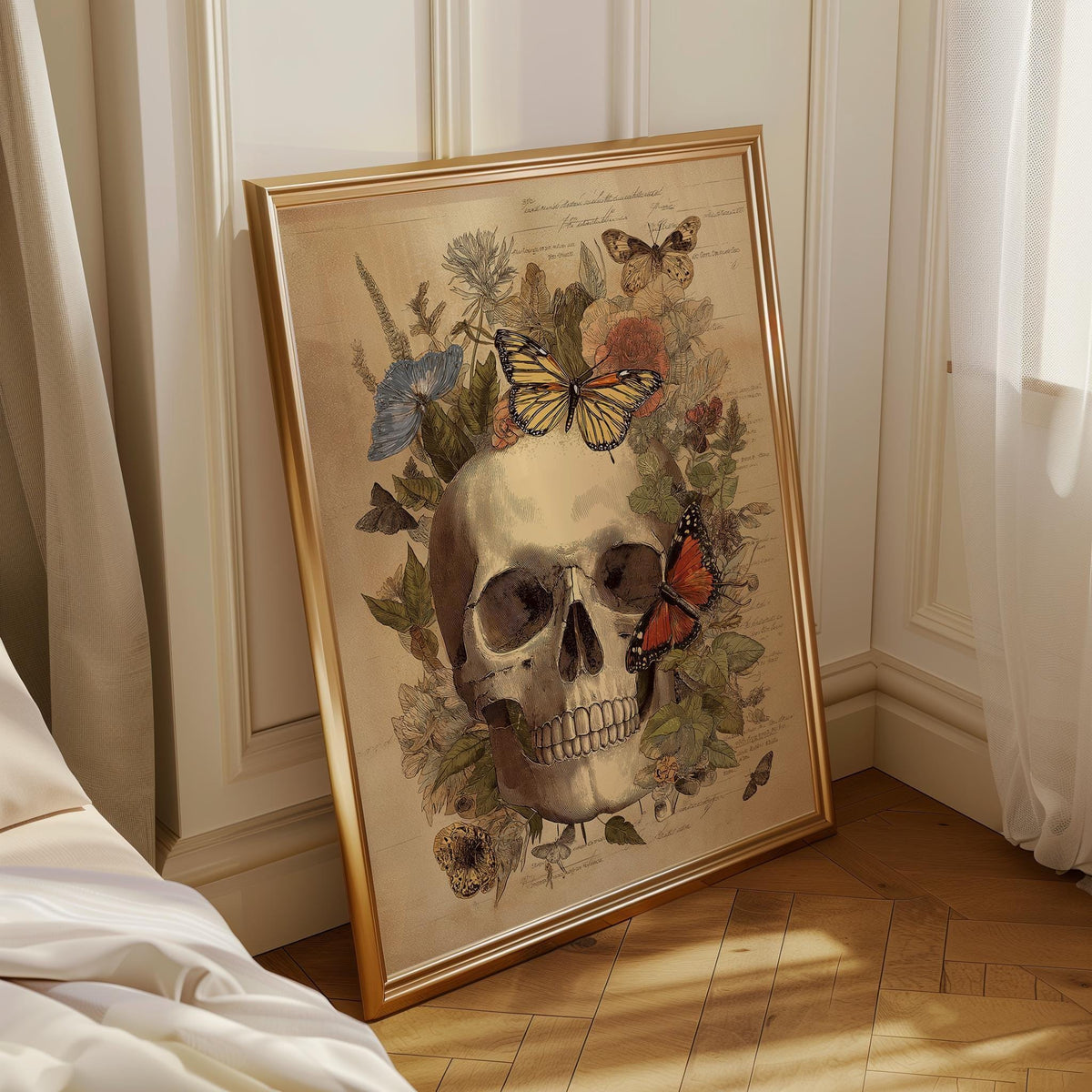Skull Butterfly Botanical Art Print, Vintage Gothic Academia Poster by The Wall Art Studio - physical