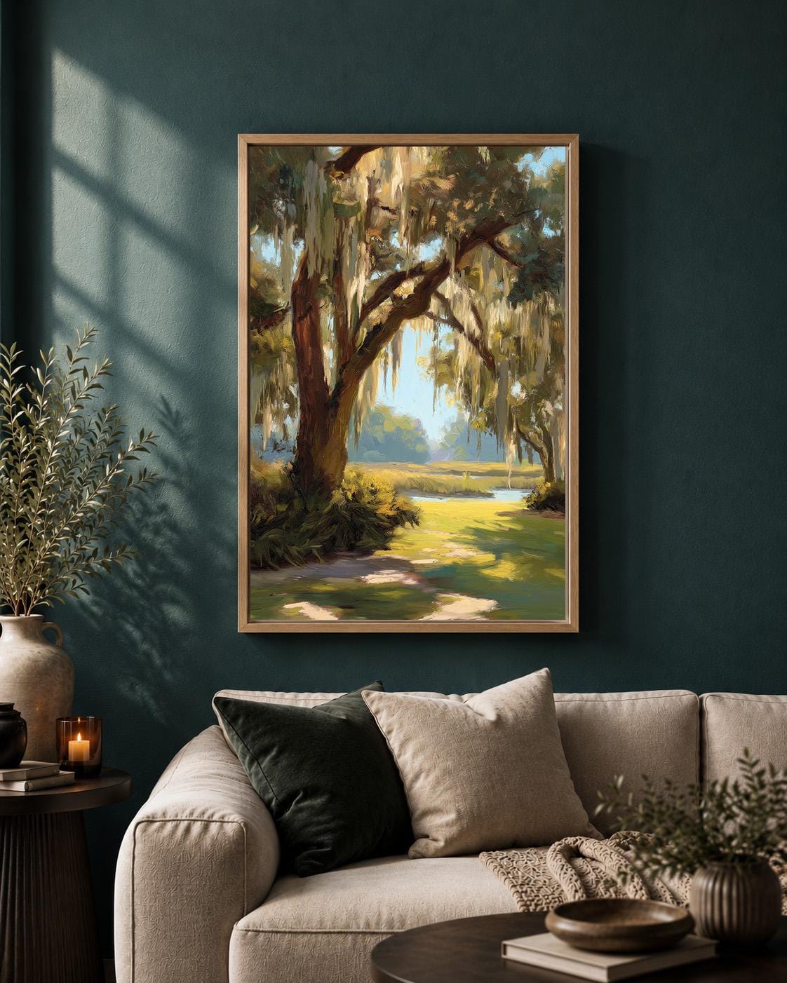 Southern Live Oak Framed Canvas Art, Lowcountry Landscape Print, Coastal Nature Decor by The Wall Art Studio - physical