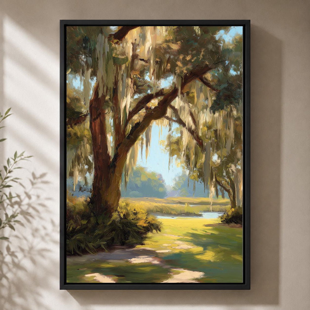 Southern Live Oak Framed Canvas Art, Lowcountry Landscape Print, Coastal Nature Decor by The Wall Art Studio - physical