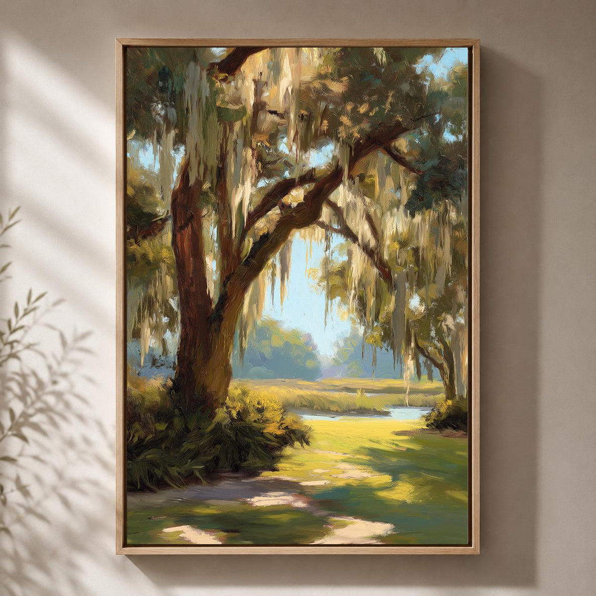 Southern Live Oak Framed Canvas Art, Lowcountry Landscape Print, Coastal Nature Decor by The Wall Art Studio - physical