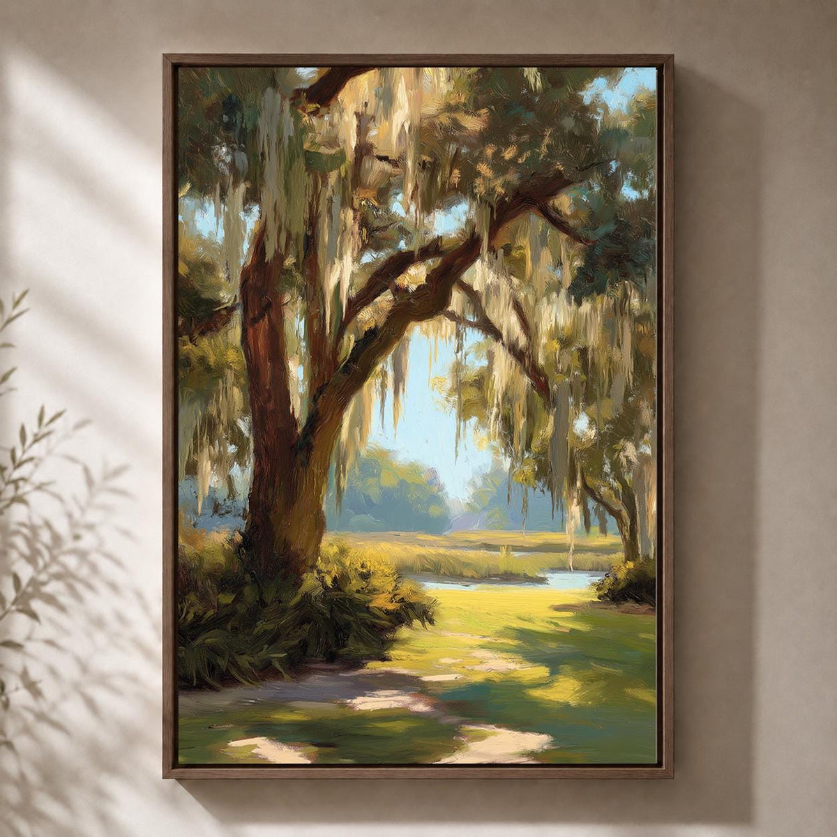 Southern Live Oak Framed Canvas Art, Lowcountry Landscape Print, Coastal Nature Decor by The Wall Art Studio - physical