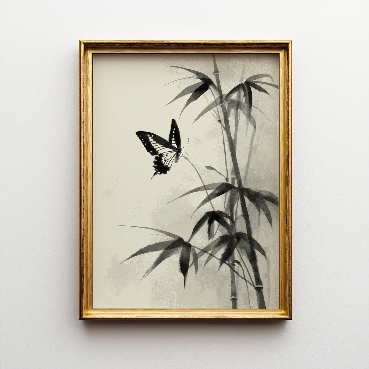 Sumi-e Butterfly Wall Art, Asian Ink Painting Print, Japandi Bamboo Décor, Japanese Ink Minimalist by The Wall Art Studio...