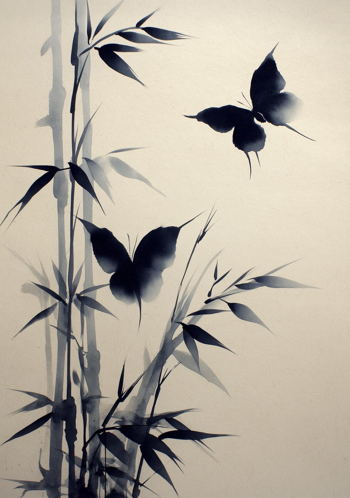 Sumi-e Butterfly Wall Art, Asian Ink Painting Print, Japandi Bamboo Décor, Japanese Ink Minimalist by The Wall Art Studio...