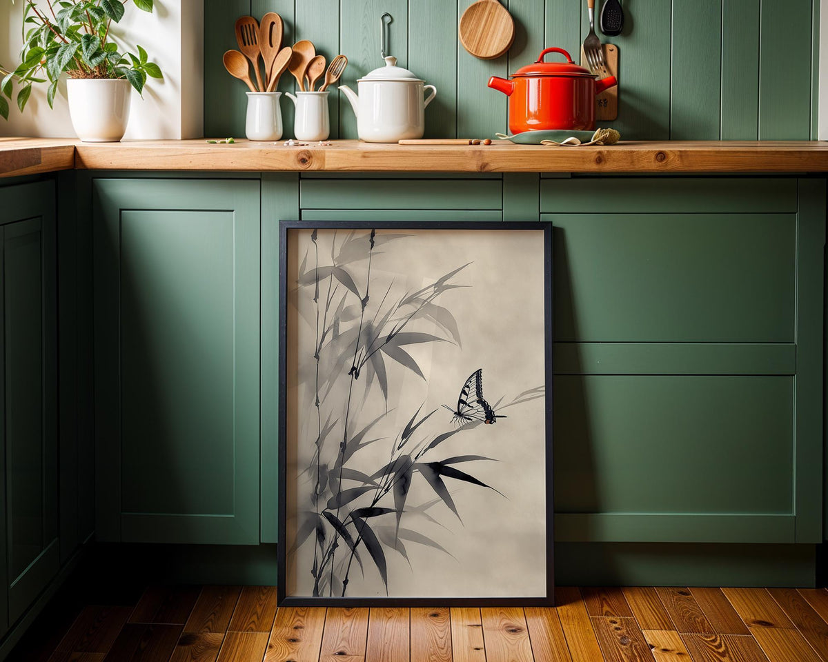 Sumi-e Butterfly Wall Art, Asian Ink Painting Print, Japandi Bamboo Décor, Japanese Ink Minimalist by The Wall Art Studio...