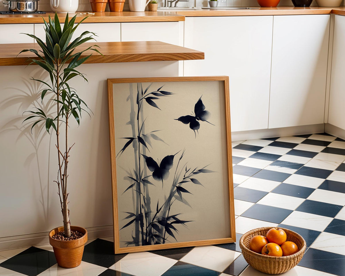 Sumi-e Butterfly Wall Art, Asian Ink Painting Print, Japandi Bamboo Décor, Japanese Ink Minimalist by The Wall Art Studio...