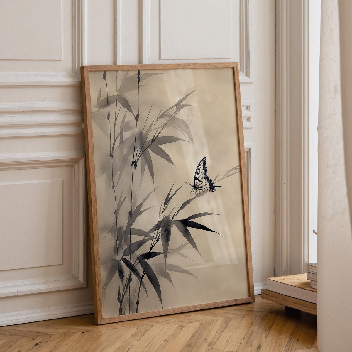 Sumi-e Butterfly Wall Art, Asian Ink Painting Print, Japandi Bamboo Décor, Japanese Ink Minimalist by The Wall Art Studio...