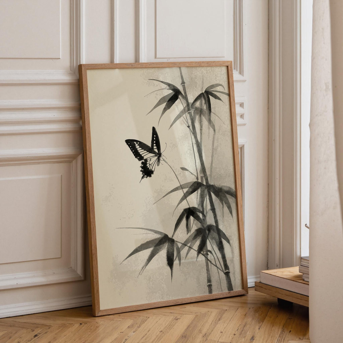 Sumi-e Butterfly Wall Art, Asian Ink Painting Print, Japandi Bamboo Décor, Japanese Ink Minimalist by The Wall Art Studio...
